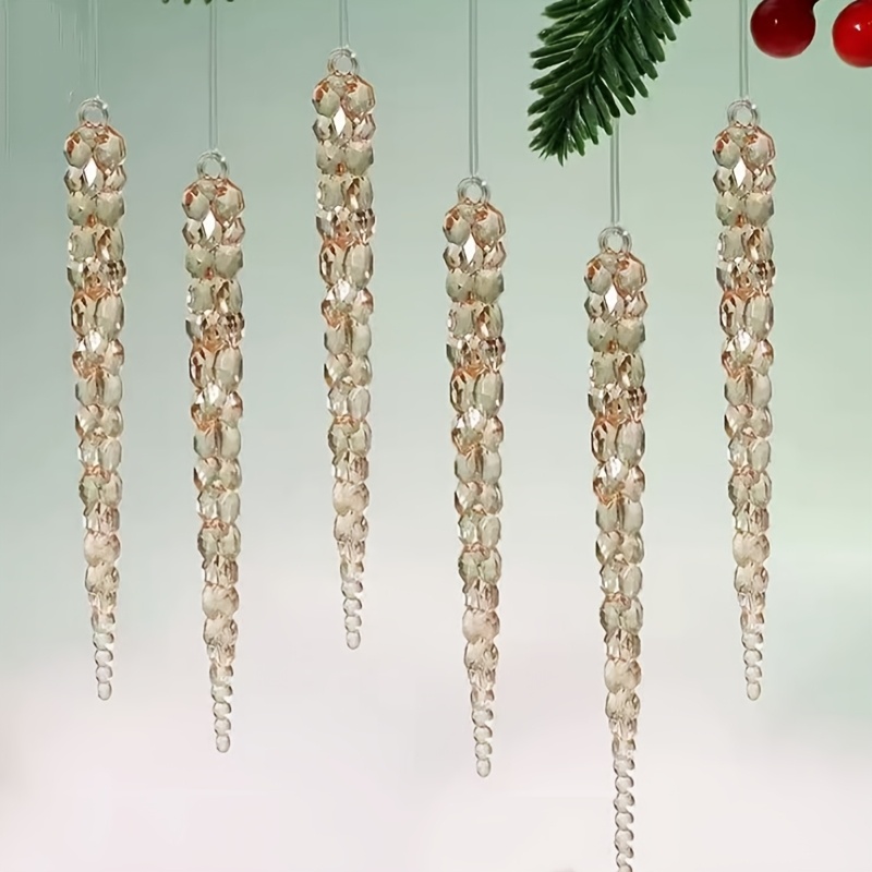 TEMU 2d Flat, 7-color Hanging Ice Waterfall Ornament - 5.1-inch Transparent Acrylic Crystal Ice Falls Suitable For Christmas Tree Decorations, Winter