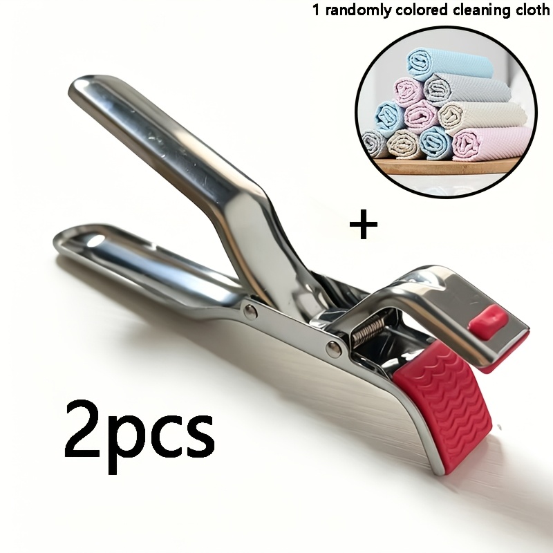 TEMU 2pcs/Set Dessous de Verre en Acier Inoxydable Anti-Brûlure, Clip de Planche et Combinaison de Chiffon de Nettoyage pour Écailles de Poisson,