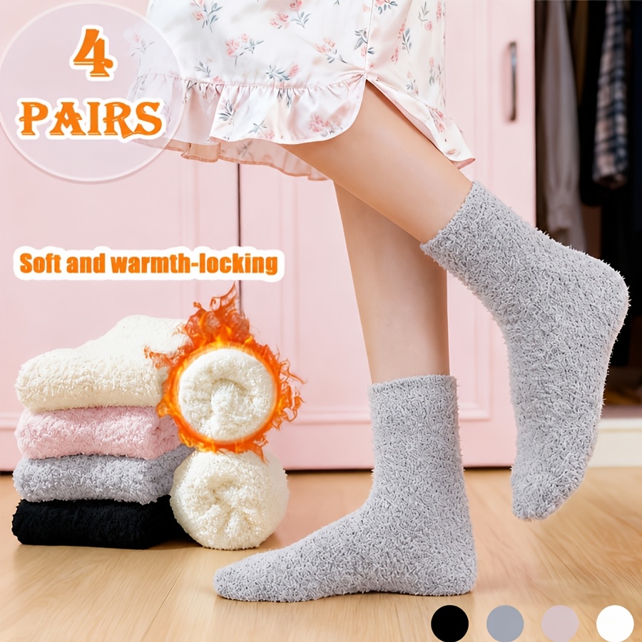 TEMU 4 Pairs Of Women's Plush Mid-calf Warm Socks, Warm And , Elastic Cuff Design, For Daily Use By Winter Homewearers