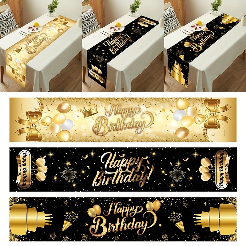 

1pc, 180 * 35cm Vinyl Table Flag, Table Runner, Balloon Print Birthday Party Decoration For Home, Adults Birthday Supplies Dining Table Cover