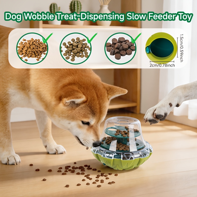 TEMU Ufo Shaped Dog Slow Feeder Dispenser Anti-tipping Wobbler Hide-and-seek Toy Adjustable Food Dispensing Anti-choking Chew Toy Boredom Relief