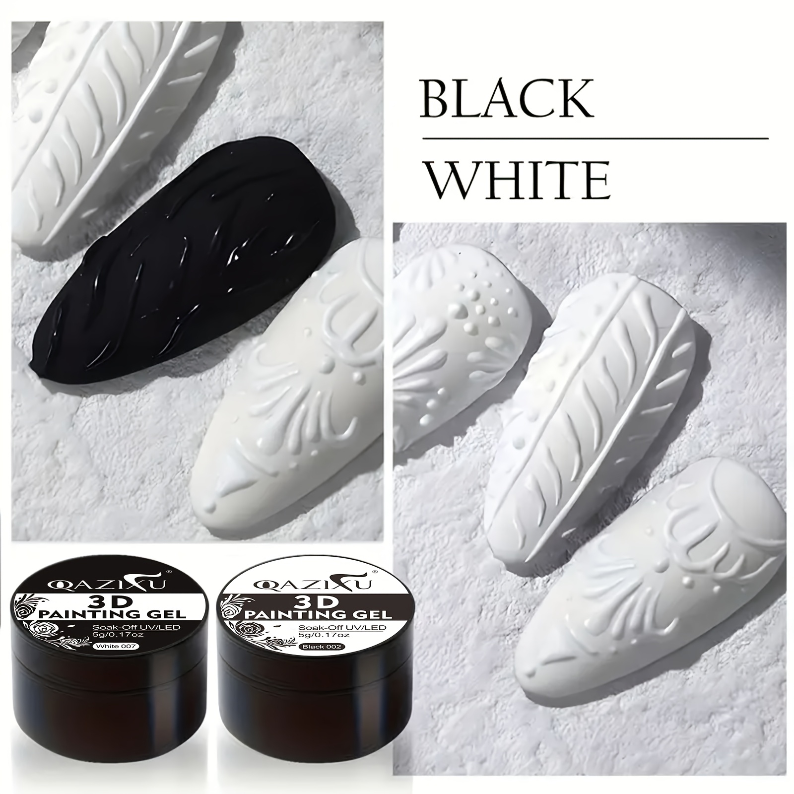 Image of Qazixu 3d Nail Gel Sculpting Gel Nail Art Semi-permanent /led Gel Nail Art Painting Nail Shaping Gel Sculpting Gel Nail Art Decorative Nail White And Black Nail Art Design
