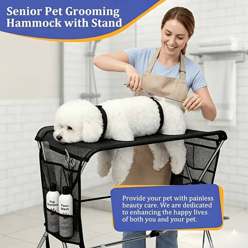 pet grooming hammock table suitable for small dogs and cats foldable stainless with storage bag for nail trimming and bathing weight capacity up to 30 black