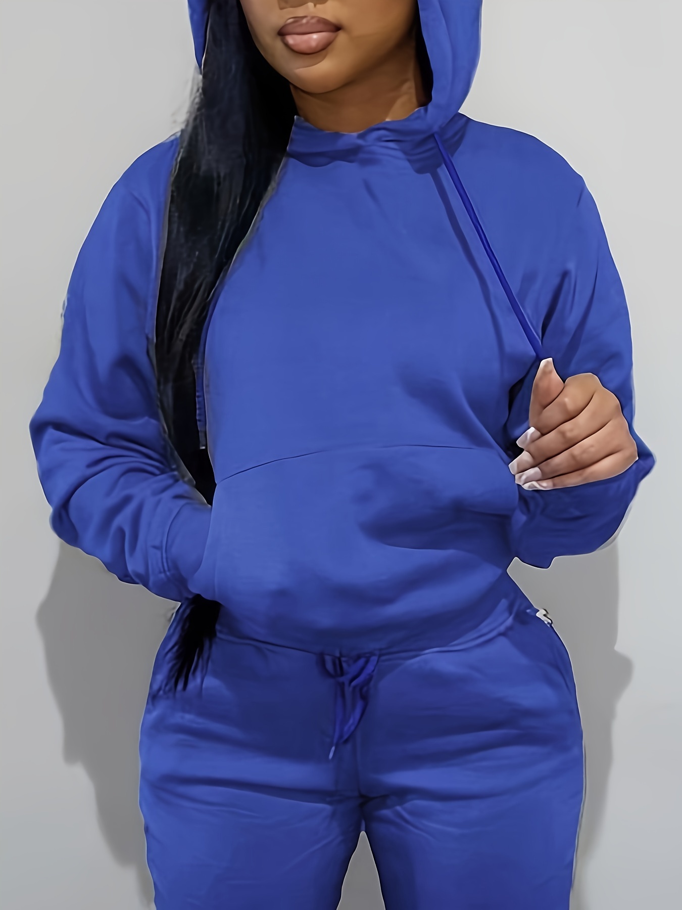 Women'S Solid Color Polyester Hoodie with Kangaroo Pocket, Fall Season Regular Length Pullovers, 100% Polyester Knit Fabric, 190g/m? - Cozy Casual Wear