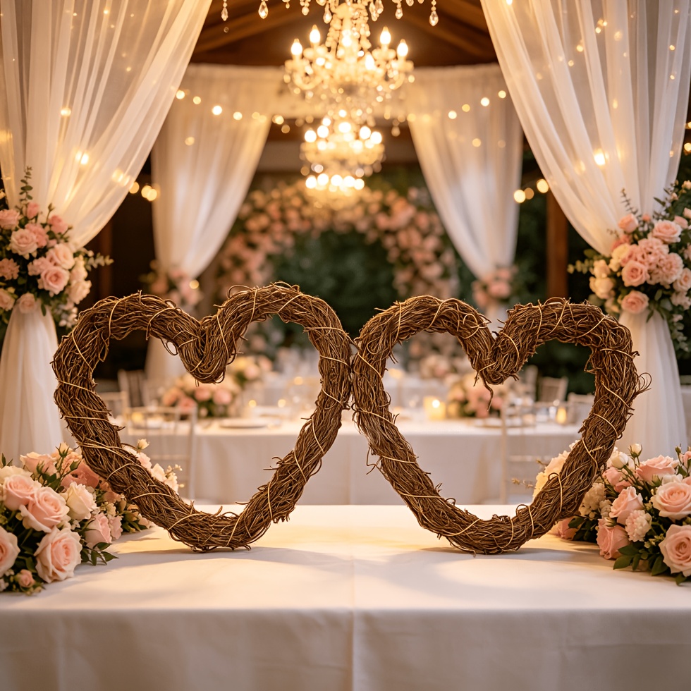 Image of 2pcs Rattan Heart Decor, 8 Inch Minimalist Country Style, Ideal For Wedding Decor, Valentine's Day Decor, Farmhouse Home Decor, Party Decor And Holiday Gifts