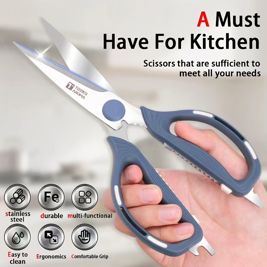 TEMU Scissors 1pc -functional Kitchen Scissors, Stainless Steel Sharp And Durable, Kitchen Tool Scissors, Cutting Chicken, Steak Etc., Daily Use For
