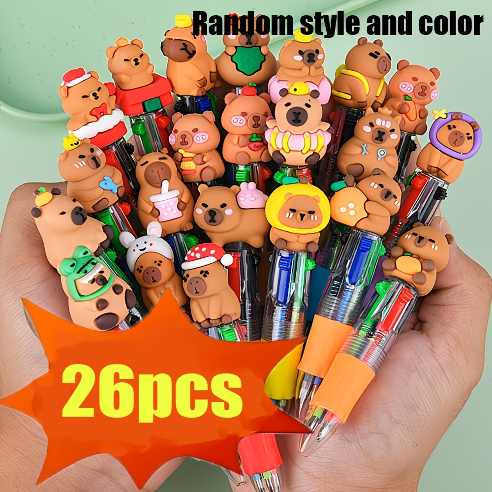 Image of 26pcs Capybara Mini Random Style Four-color Ballpoint Pens, Portable Ballpoint Pens In Capybara Animal Shape, Suitable For , Gift, Back-to-school Essential