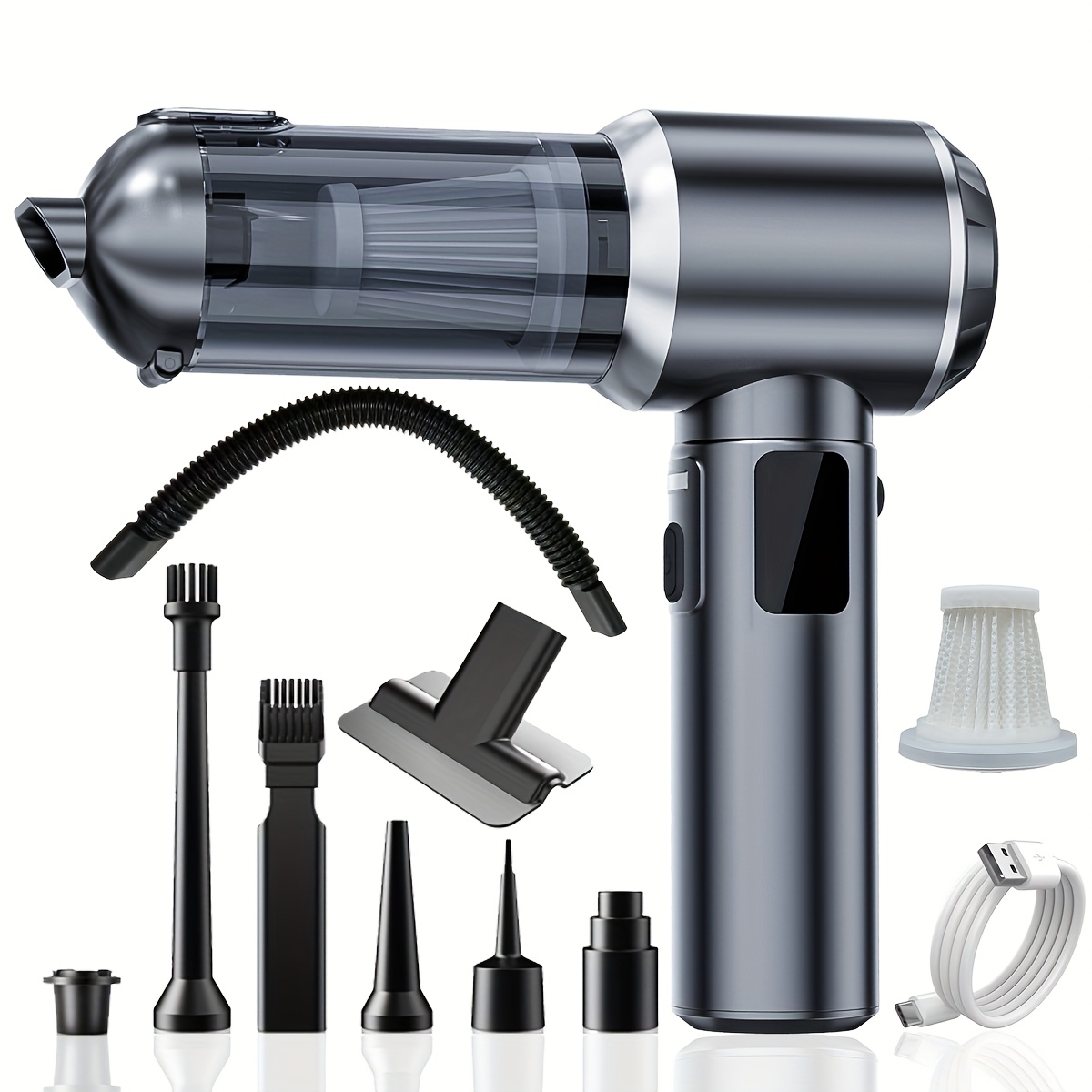 Image of Qilieasy: 2026 New 24000pa Handheld Car Vacuum Cleaner, Vacuum Cleaner And Air Duster, 100w High Held Vacuum With Led Light And Multi-nozzles For Car, Home, Office, Pet