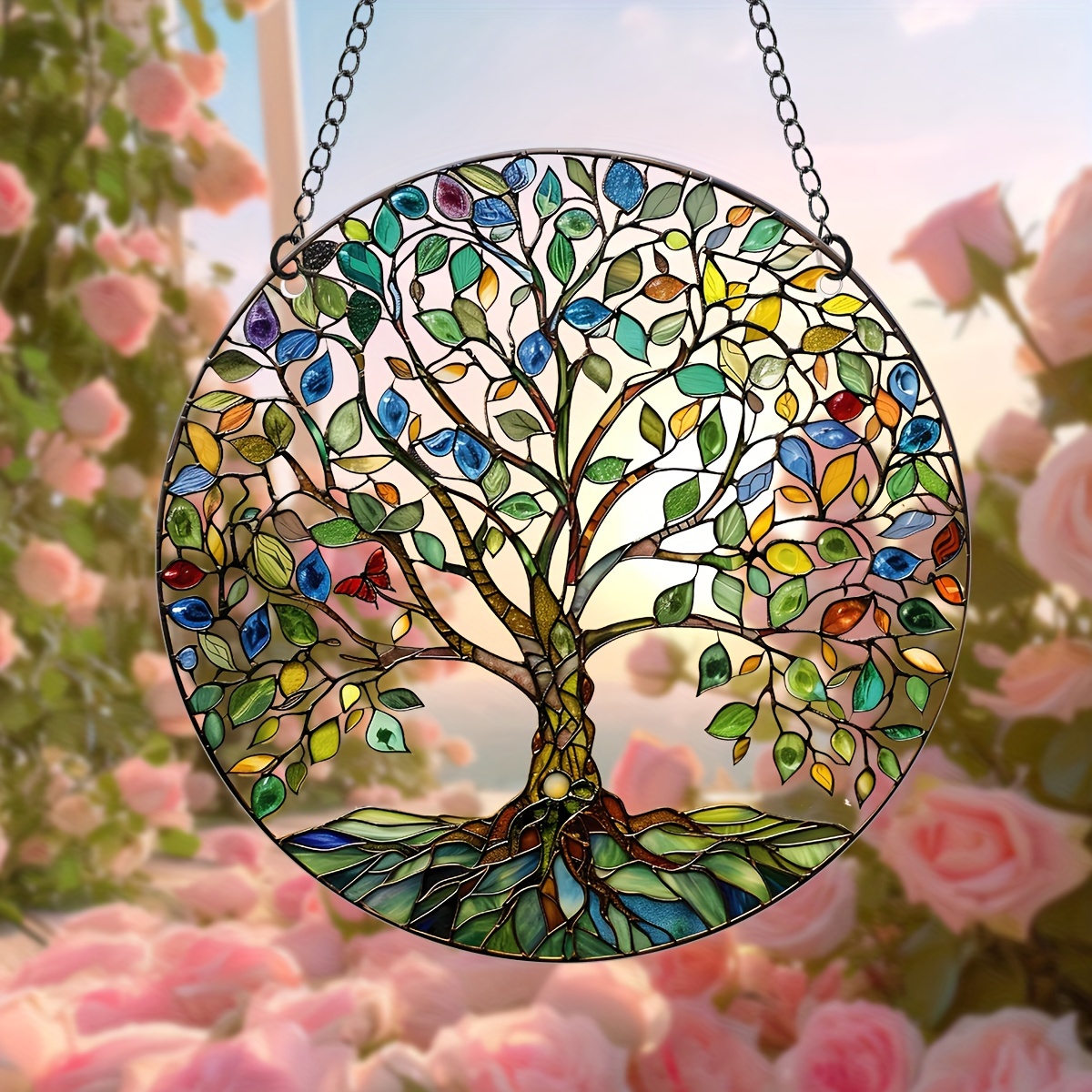 

Tree Of Life Acrylic Hanging Ornament - Colorful Transparent Round Pendant For Home & Garden Decor, Perfect Gift Idea, 5.9