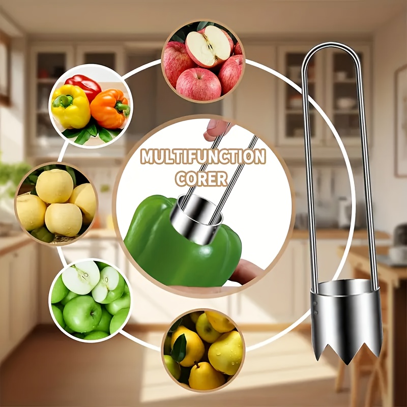 Stainless Steel Fruit and Vegetable Corer, Red Bell Pepper Seed Remover, Universal Kitchen Tool for Apples, Pears, Tomatoes, Peppers- Durable and Easy to Use