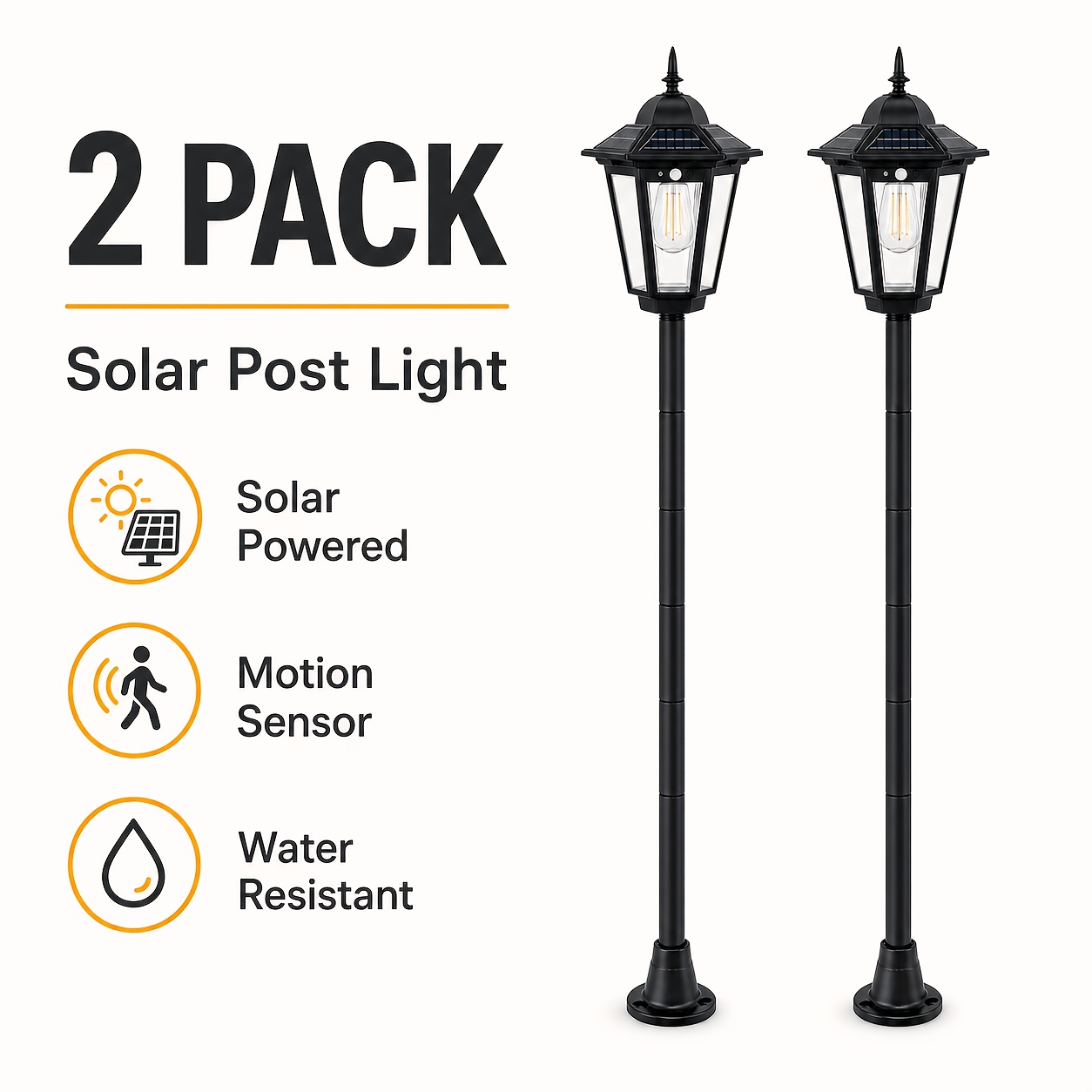 Lot de 1/2 lampes solaires noires à détecteur de mouvement pour poteau