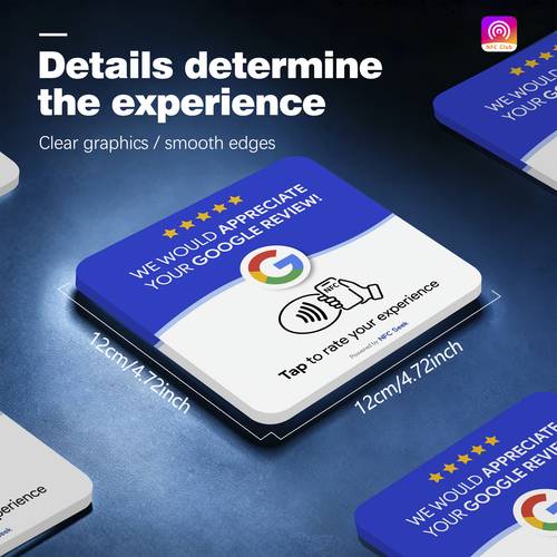 nfc suitable for google reviews click to write review cards self nfc links modern acrylic business signage with 504 memory 13 56mhz for smartphones for marketing teams offices retail stores to enhance online presence