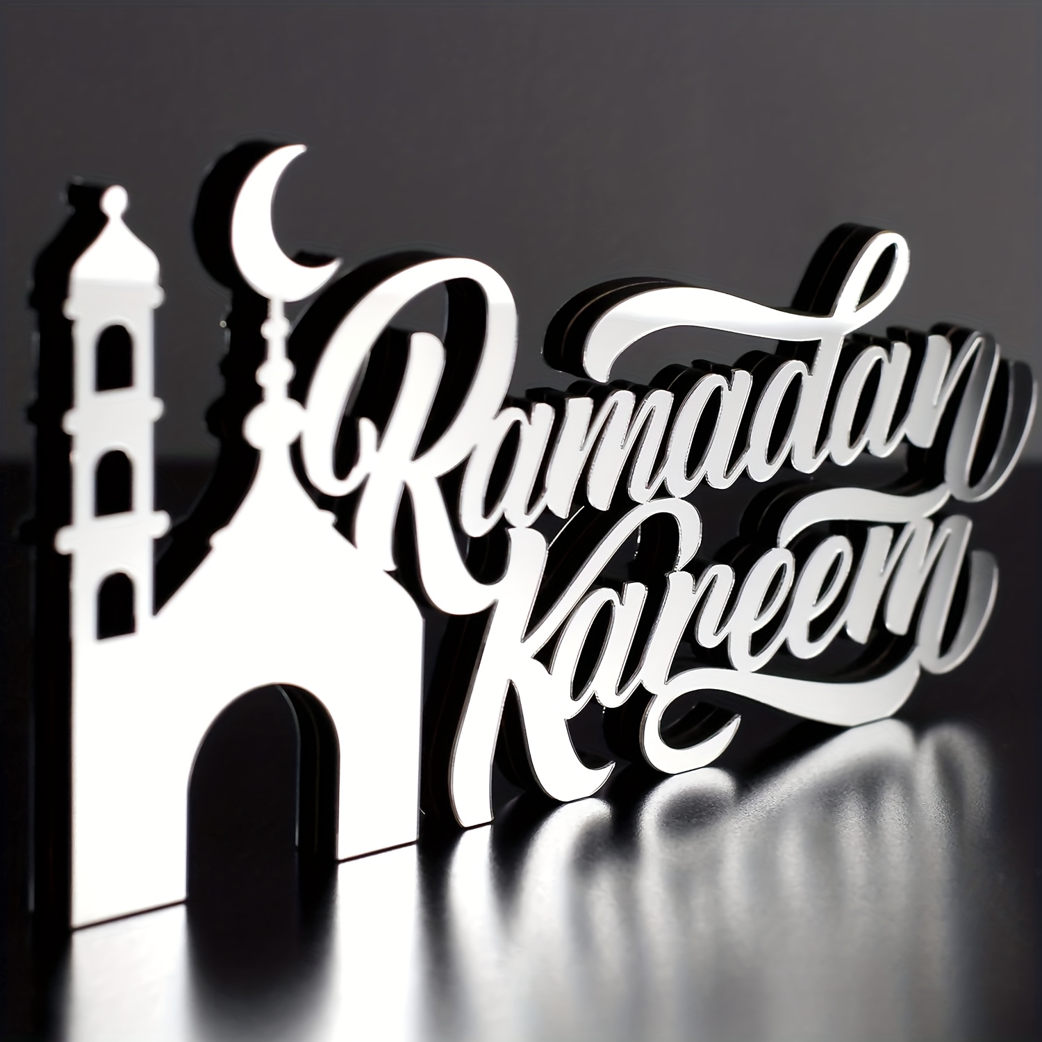 2d flat eid wooden acrylic islamic tabletop decoration piece ramadan kareem and   decor islamic muslim gift ramadan eid decoration piece   in golden and silvery colors non electric Product details 1