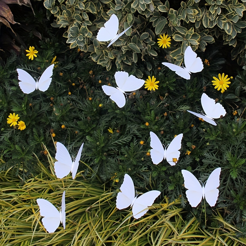 

10pcs White 3d Butterfly Garden Stake Decorations, Waterproof Pvc Butterfly For Wedding Decor, Party Arrangement, Indoor & Outdoor Use, Decorative Art, 4.72in Wingspan With 11.81in Stick