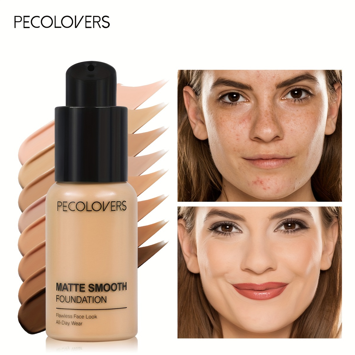 High Coverage Matte Liquid Concealer - PECOLOVERS, Waterproof, Oil Control, Moisturizing, Long-Lasting Face Makeup in Multiple Shades