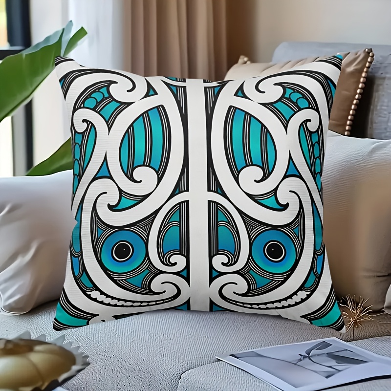 TEMU 1pc, Vintage Maori Decorative Pillowcase For , Polyester Material, Zippered And Machine Washable, Suitable For Beds, Sofas, And Lounge Chairs,