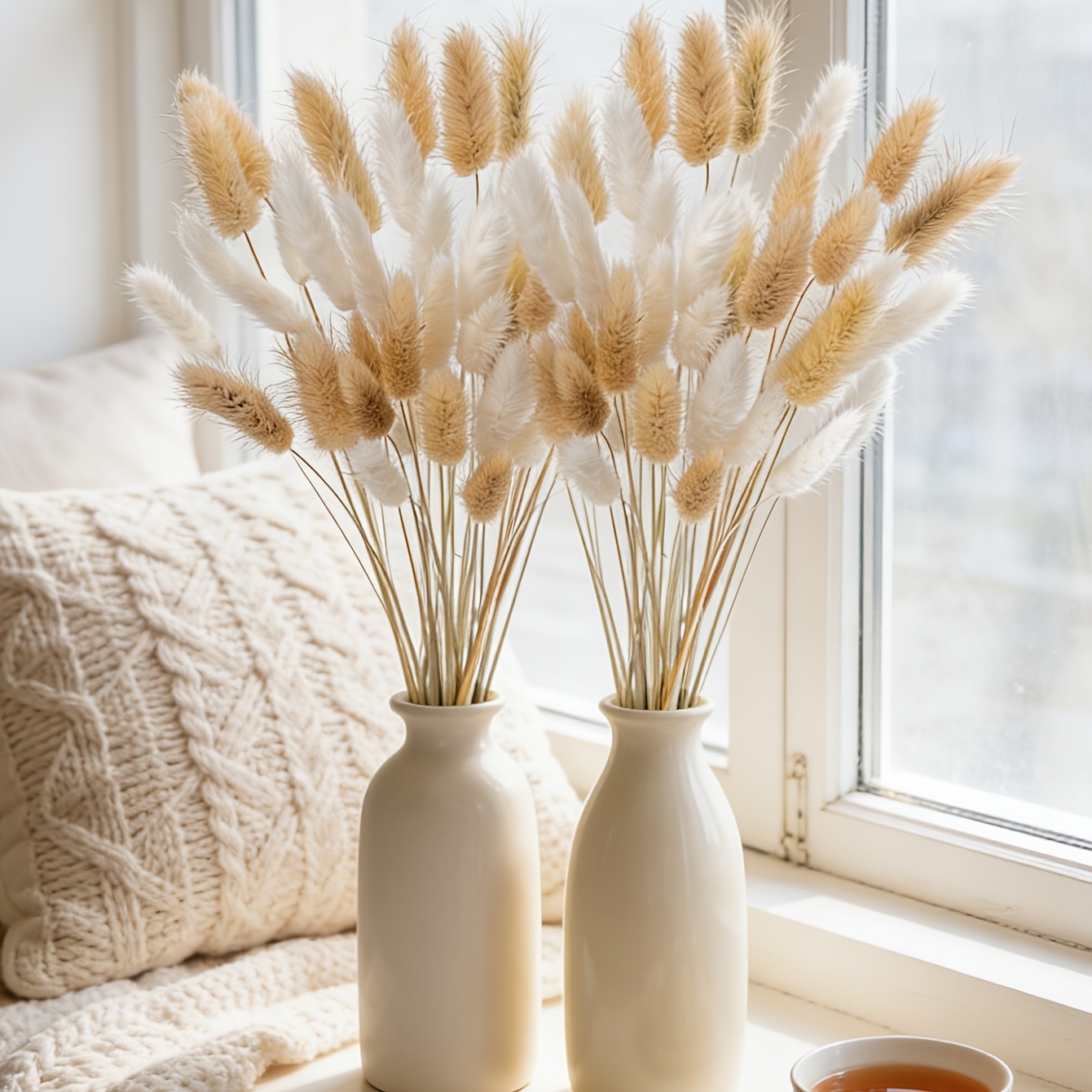 80pcs Bunny Tail Grass White&natural Boho Home Decor Handmade For Diy Crafts Weddingbirthday/seasonal Decor Vase Filler