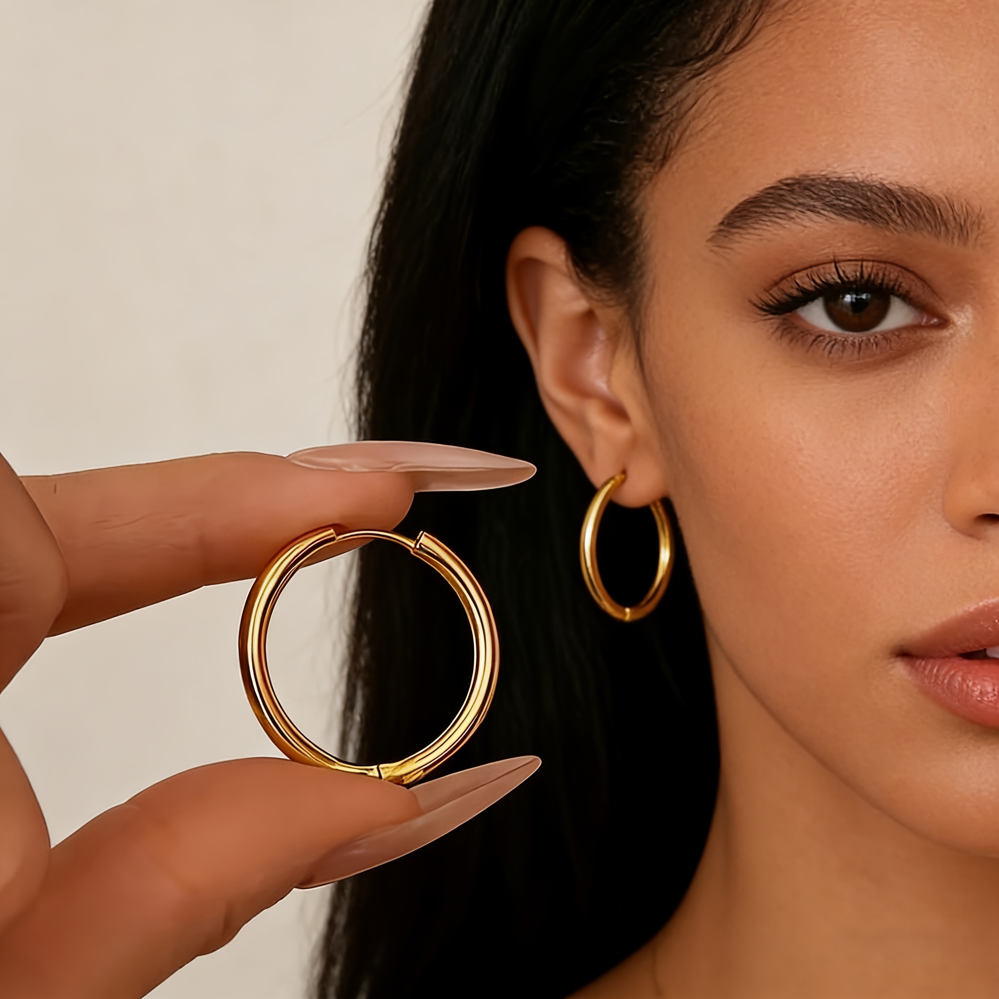 TEMU 2pcs Minimalist Fashion Steel Hoop Earrings, Fade-resistant, Comfortable And Versatile, Suitable For Men And Women. Ideal For Daily Wear And