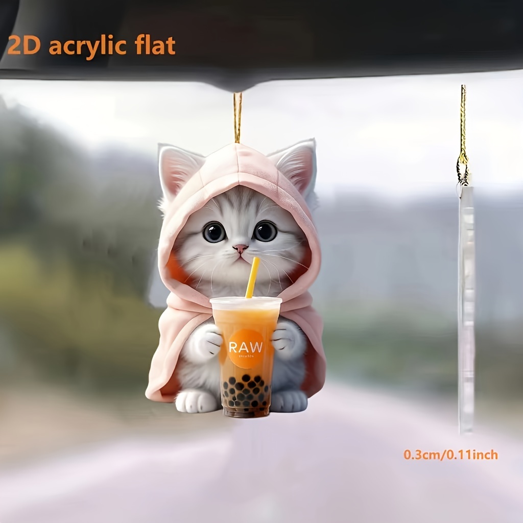 

1pc2d Flat Acrylic Cute Pearl Cat Acrylic Pendant - Suitable For Rearview Mirrors, Backpack Keychains And Party Decorations