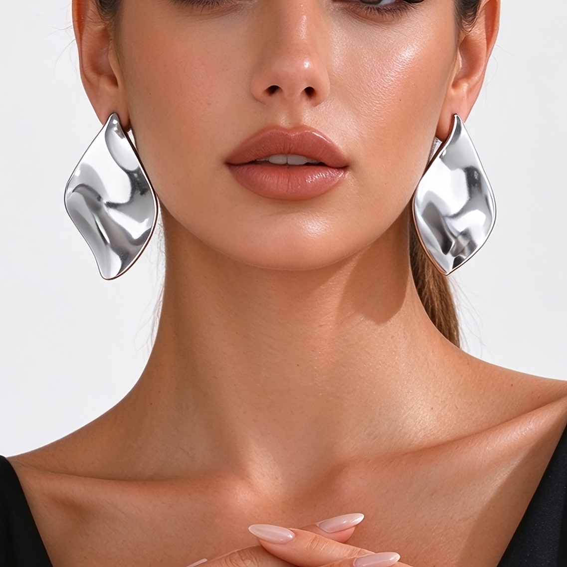 Women's Irregular Hammered Metal Statement Earrings, Unique Design