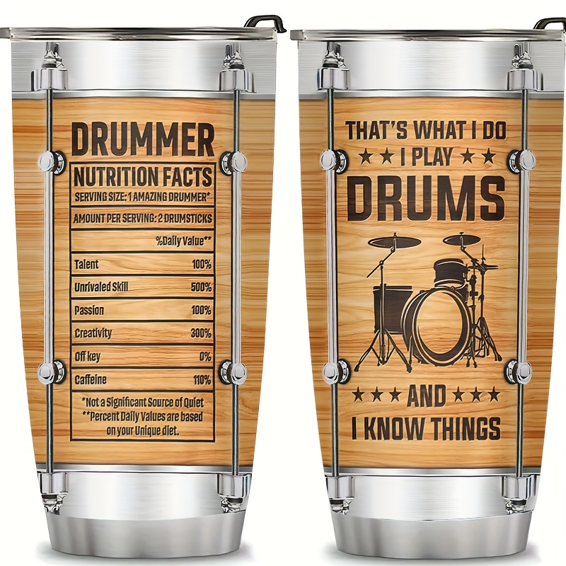 

20oz Drummer-themed Stainless Steel - Double Wall Vacuum Insulated With Straw Lid & Straw, Ideal For Hot And Cold Beverages, Perfect