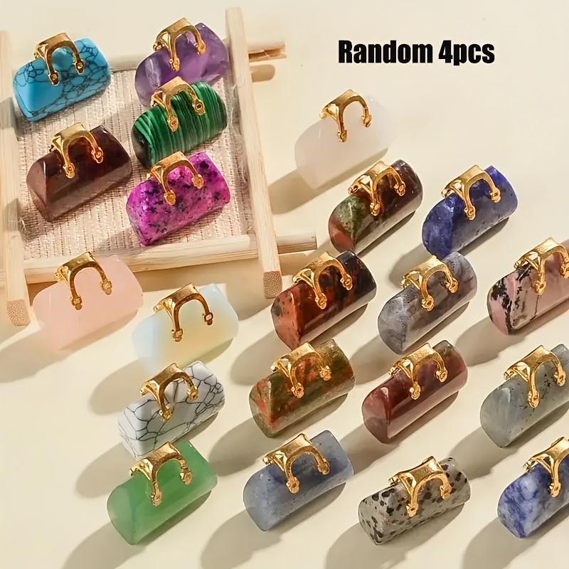 TEMU 4 stuks Natuursteen Tas Vorm Gesneden Ornamenten voor Decoratie, Handgemaakte Sleutelhanger Hanger, Perfect Vakantiecadeau voor Familie en
