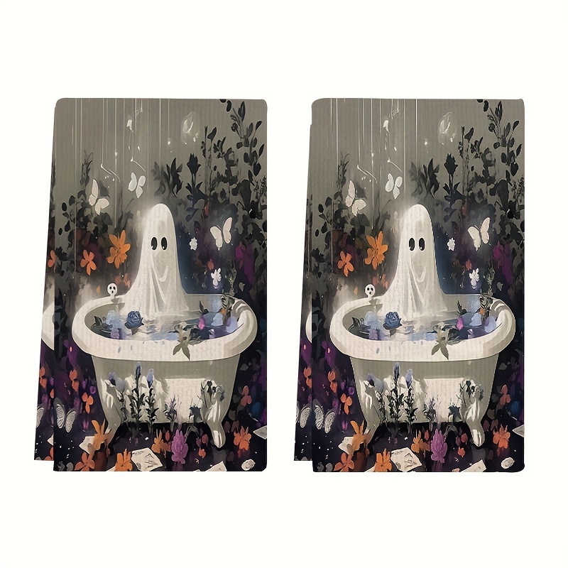 

2pcs & Bathtub Printed Dish Towels - Ultra Absorbent, Quick-dry Kitchen & Bathroom Cleaning Cloths, Elegant For All