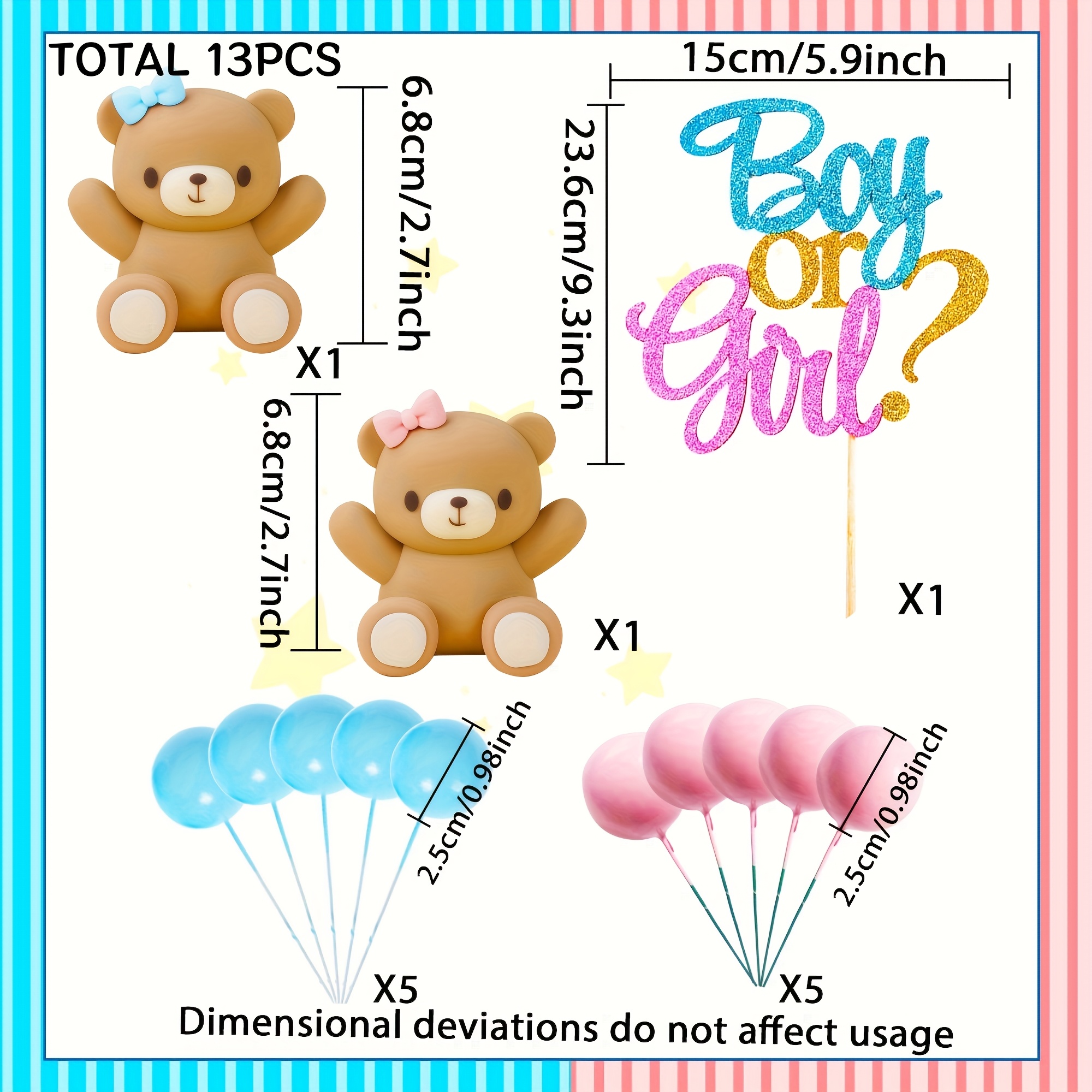 Image of Jevenis 13pcs Gender Reveal Cake Toppers Cake Decoration Teddy Bear Cake Decoration Gender Reveal Party Cake Decoration