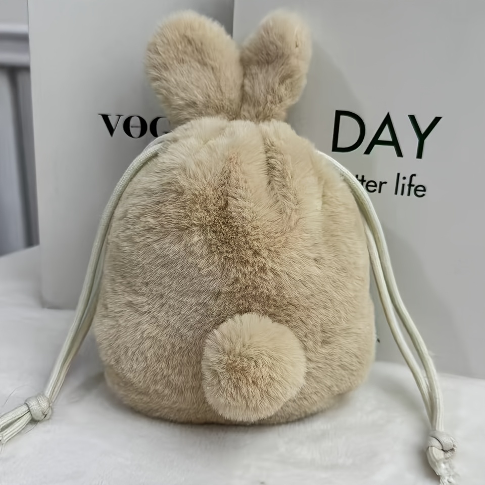 TEMU 1pc Large Capacity Plush Makeup Bag, Unisex Travel Toiletry Case, , Soft Plush Lining, Suitable For College And Daily Use