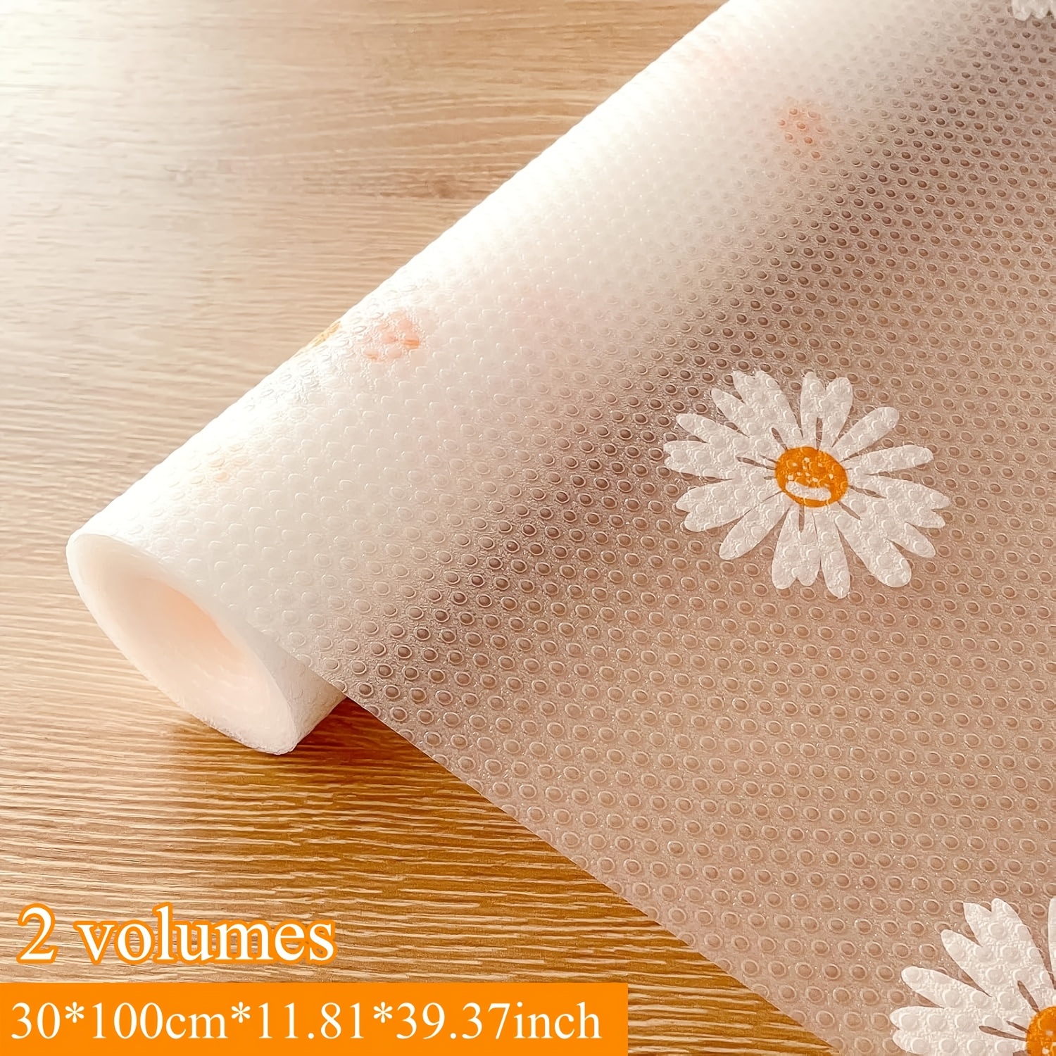 TEMU 2 Rolls, Small Daisy Pattern Non-slip Cabinet Mats - Heavy-duty Eva Drawer, Refrigerator, And Desktop Mats With White Daisies And Yellow , Easy
