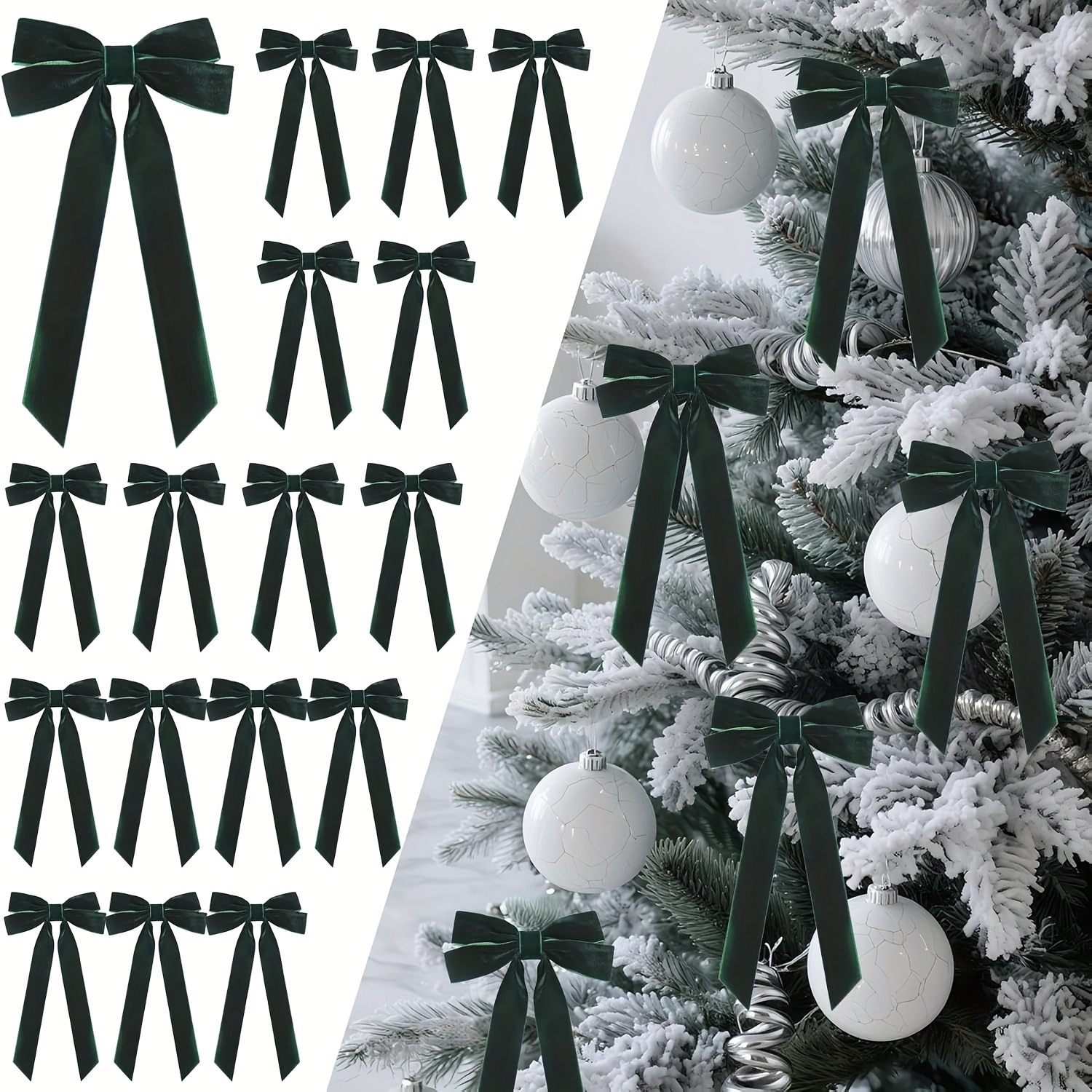 TEMU 10pcs Of Dark Green Velvet Double-headed Bows Measuring 13x6cm, 2.5 Halloween Decorations Christmas Decorations
