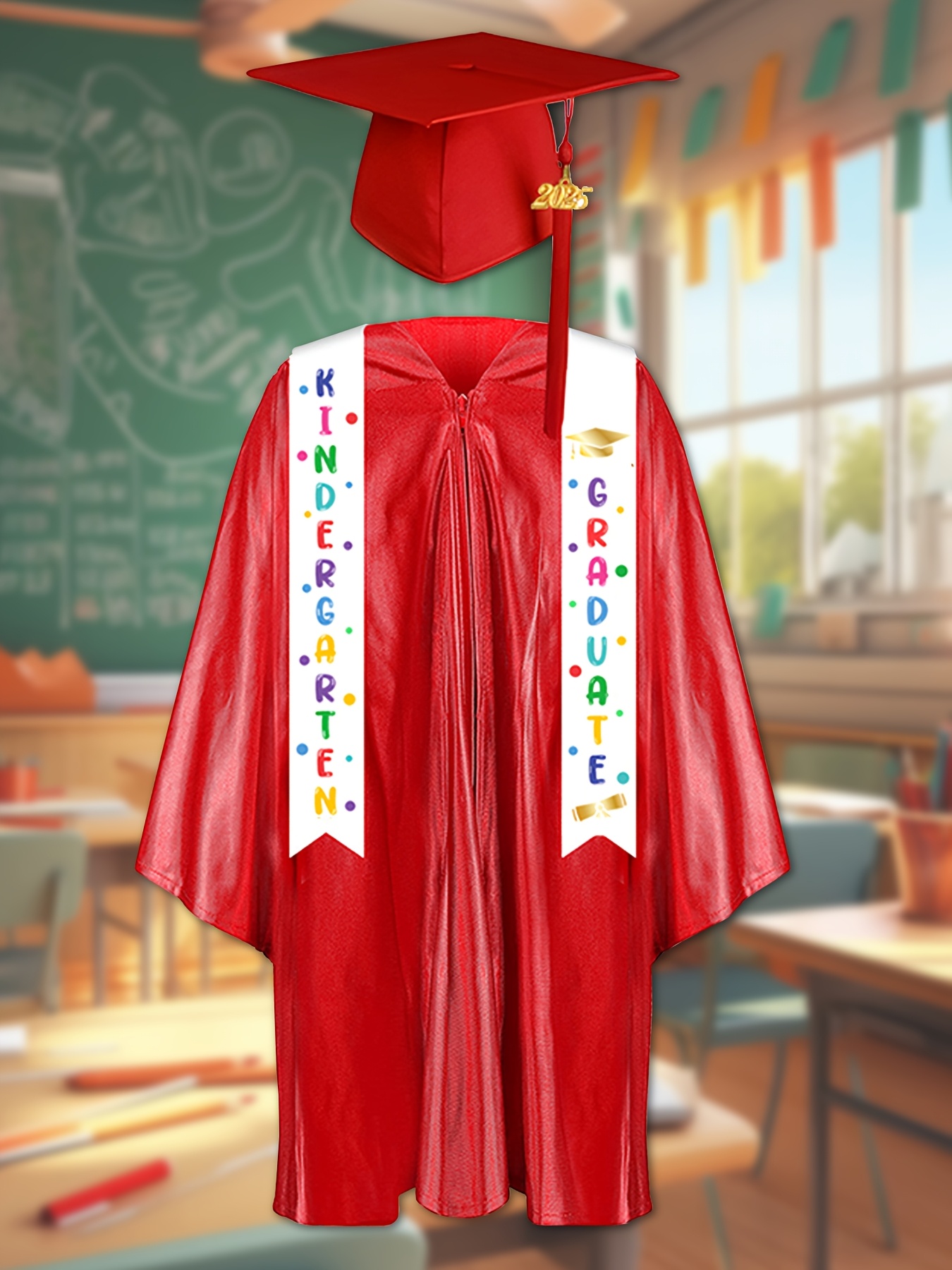 Red Graduation Suit, Kids Bachelor Suit, Graduation Gown Set, 2025  Kindergarten Elementary School Graduation Gown Cap Tassel Set, Boys Girls  Graduatio - Main Image