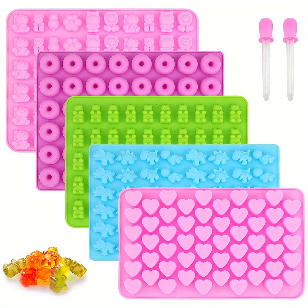 

Silicone Resin Casting Molds Set Of 5 - Gummy Bear Candy Molds And Animal Chocolate Mold Kit With 2 Droppers - Non-stick Silicone Candy Mold Trays For Sugarcraft Cake Decoration