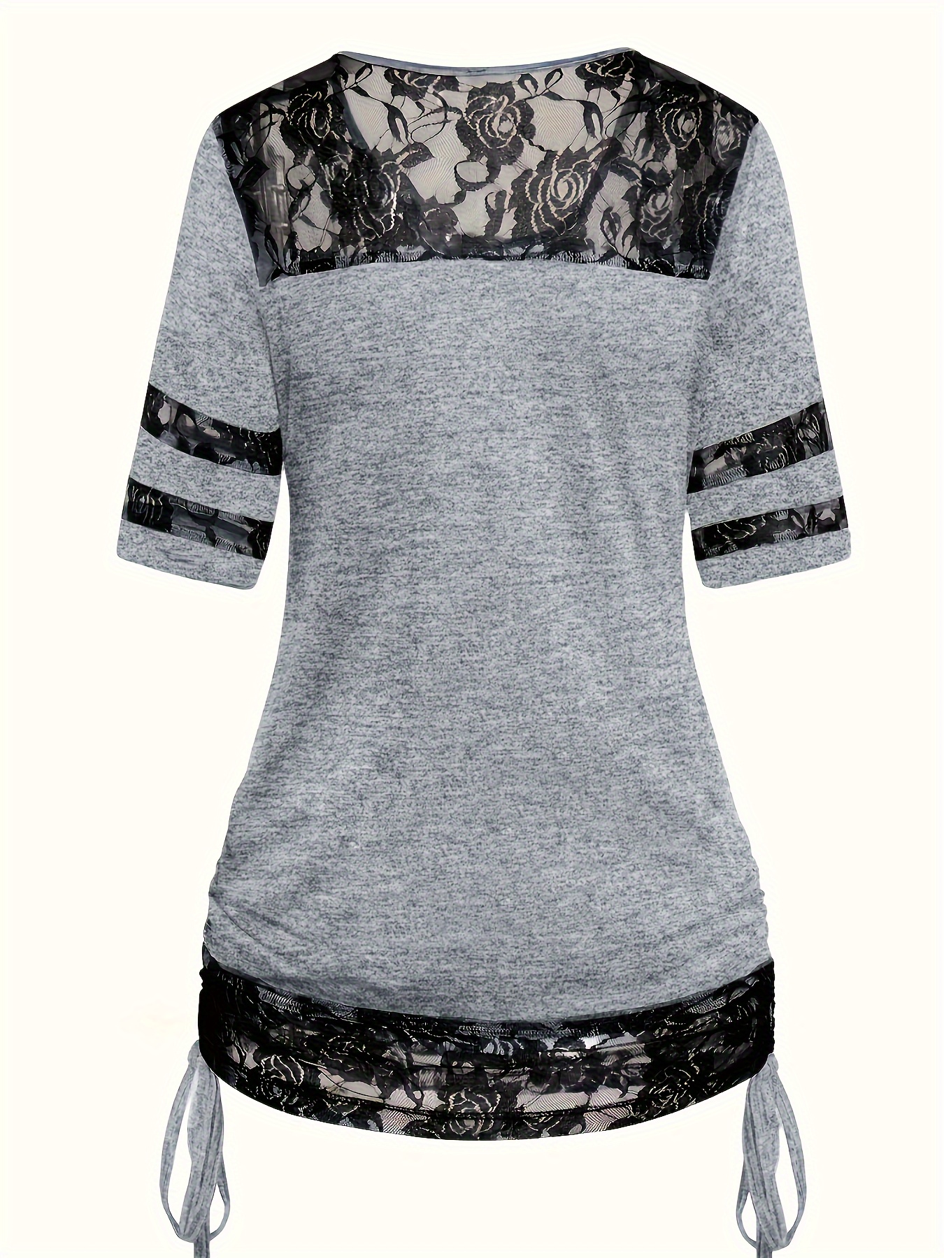 Mesh Top With Side Drawstrings Short Sleeve Top