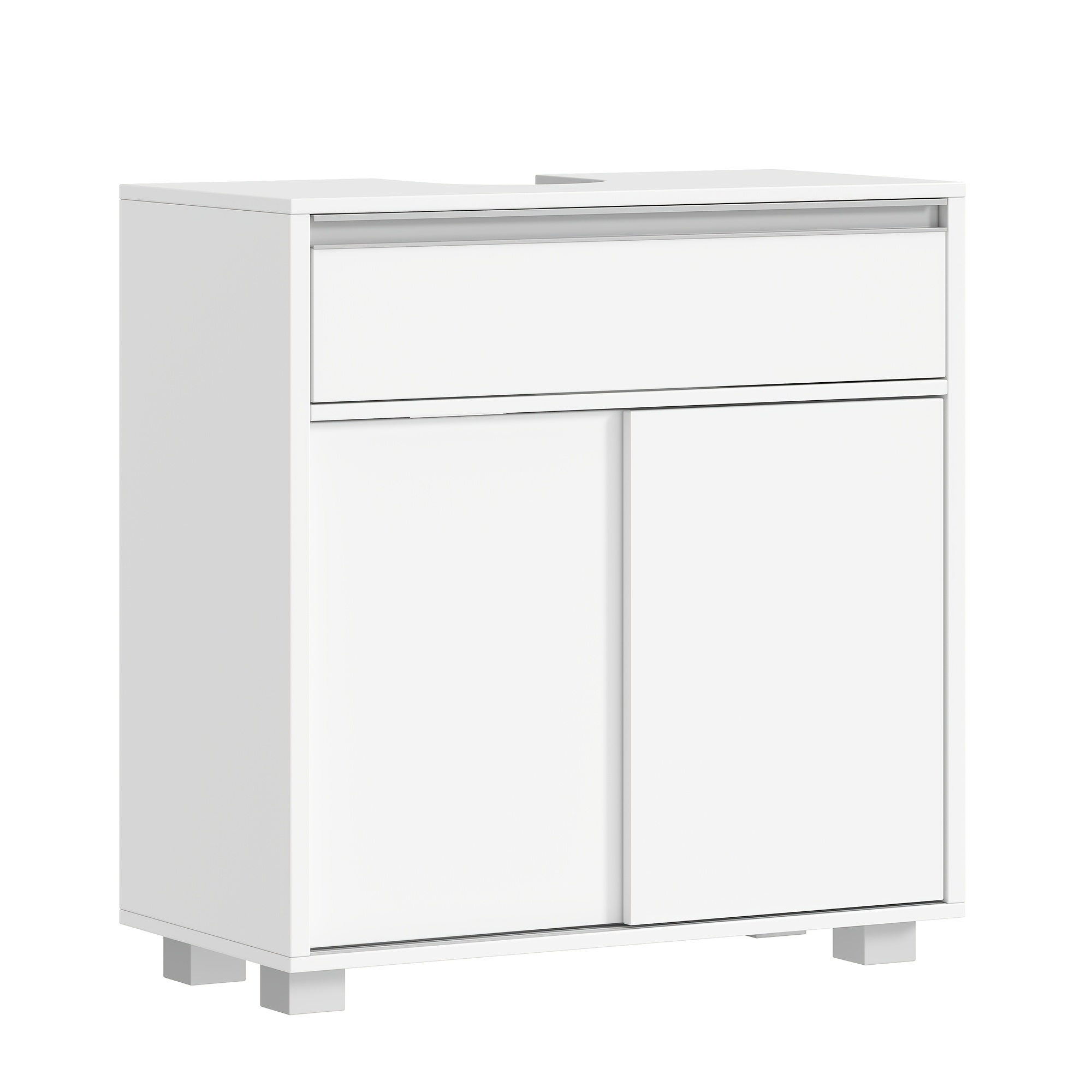 Under-sink Cabinet With Sliding Doors And 1 Large Drawer | Adjustable Shelf, 30 X 60 Cm, Bathroom Base Cabinet With Legs, Bathroom Furniture, White