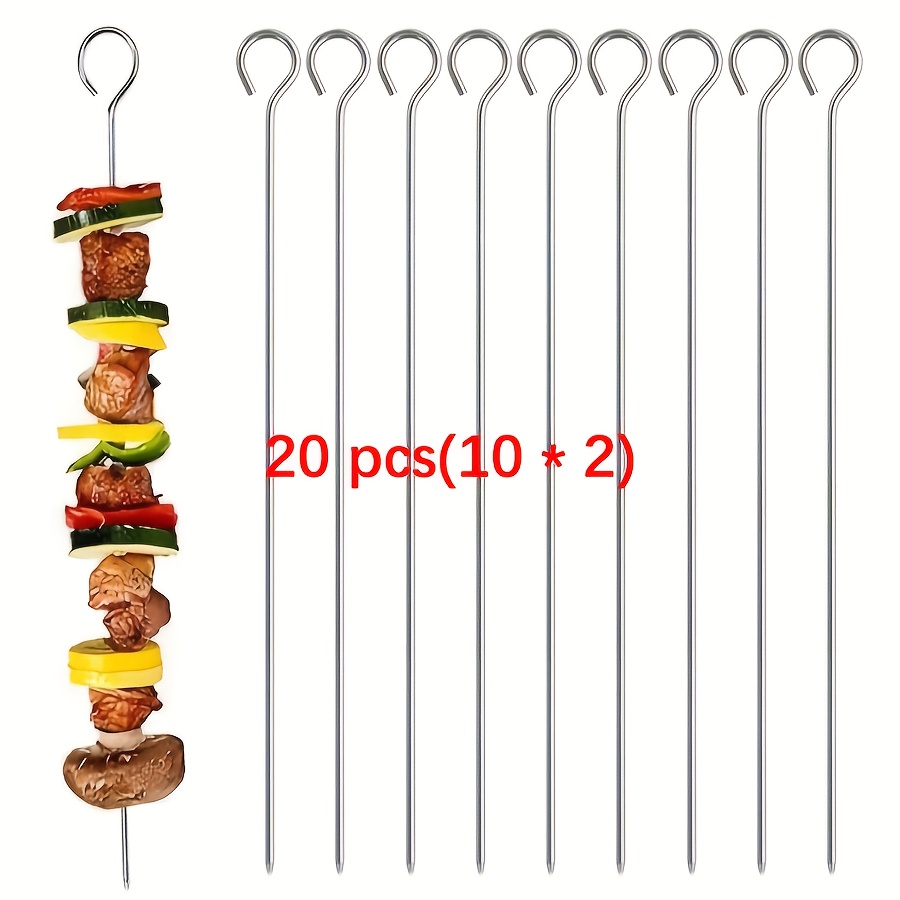 TEMU 10/ Piezas de Brochetas de Acero Inoxidable con para Aceite, 7.87 Pulgadas de Largo - Reutilizables para Parrillas al y Reuniones Familiares