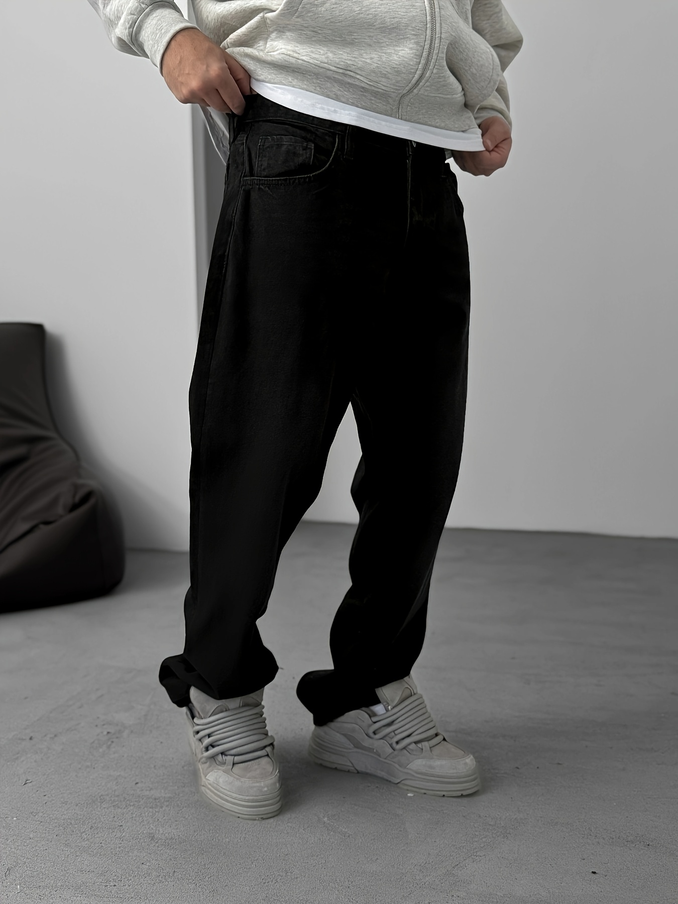 loose fit black jeans men sold on Temu United States