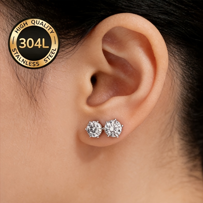 Women's Luxurious Classic Six Claw Shiny Cubic Zirconia Stud Earrings