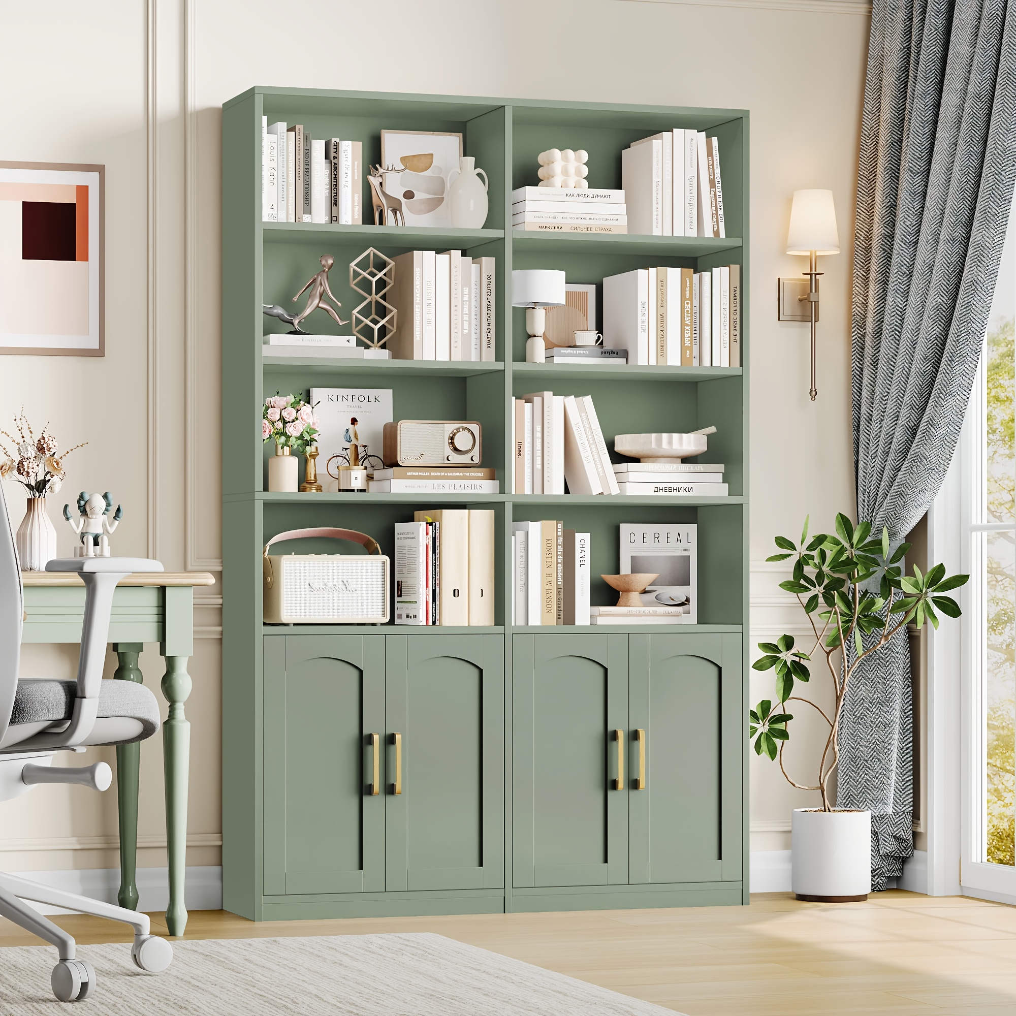 FULTRU Bookshelf And Bookcase with Doors, 6 Tier Double Wide Large Bookshelves, Open Display Shelves, 73'' Tall Bookshelf with Storage Cabinets for Home Office, Living Room, Library, White