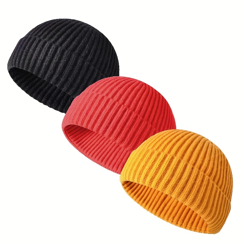 3pcs Unisex Brimless Beanies, Fisherman Hats, Short Ribbed Brimless Beanies, Lightweight And Warm Winter Headwear