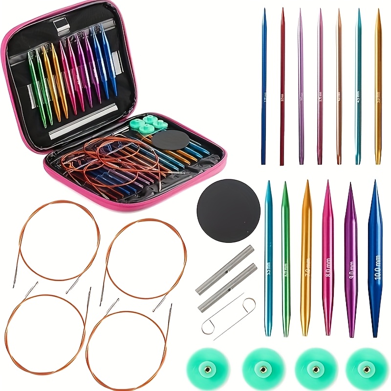 TEMU A Versatile Set Of Interchangeable Circular Knitting Needles - 13 Aluminum Alloy Interchangeable Needles And 4 Durable Cable Knitting Needles,