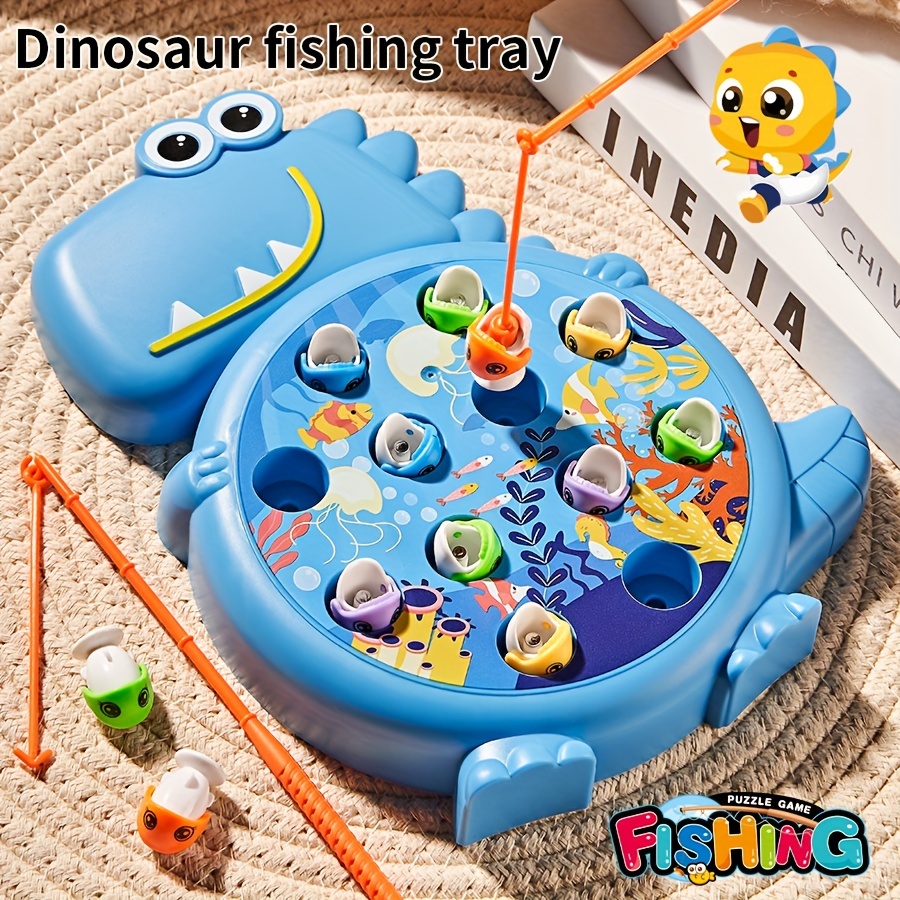 dinosaur fishing plate toy weak magnetic fishing toy childrens puzzle toy non charged fishing toy fishing parent child plate suction hook holiday gift accessory rod and fish random style details 4