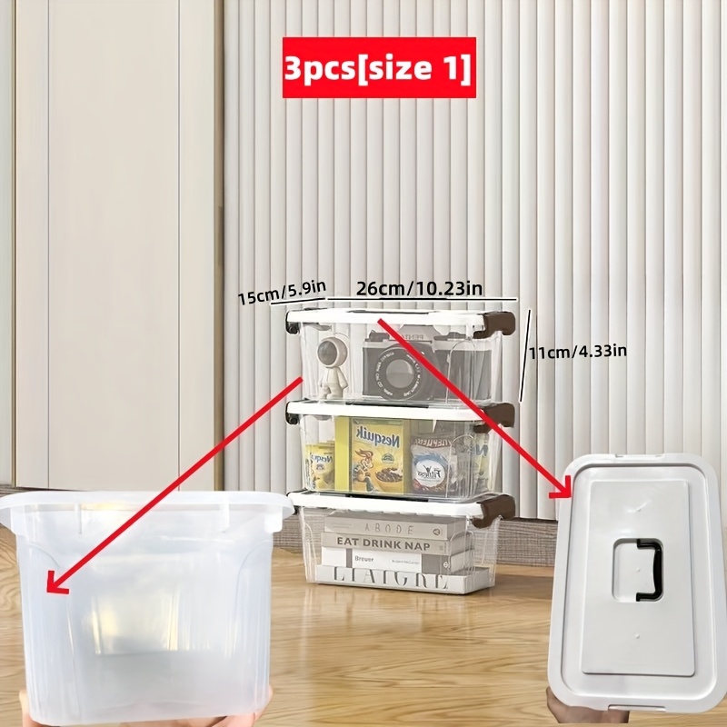 3pcs Stackable Storage Bins Set - 5 Sizes For Study/garage/kitchen/bathroom/home, Under-bed Storage