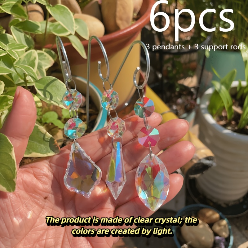 TEMU [3d] 6pcs Glass Crystal Garden Stakes Suitable For Outdoor/, Colorful Crystal Plant & Decor With Ground//wall-mounted Mini Stakes, Durable For