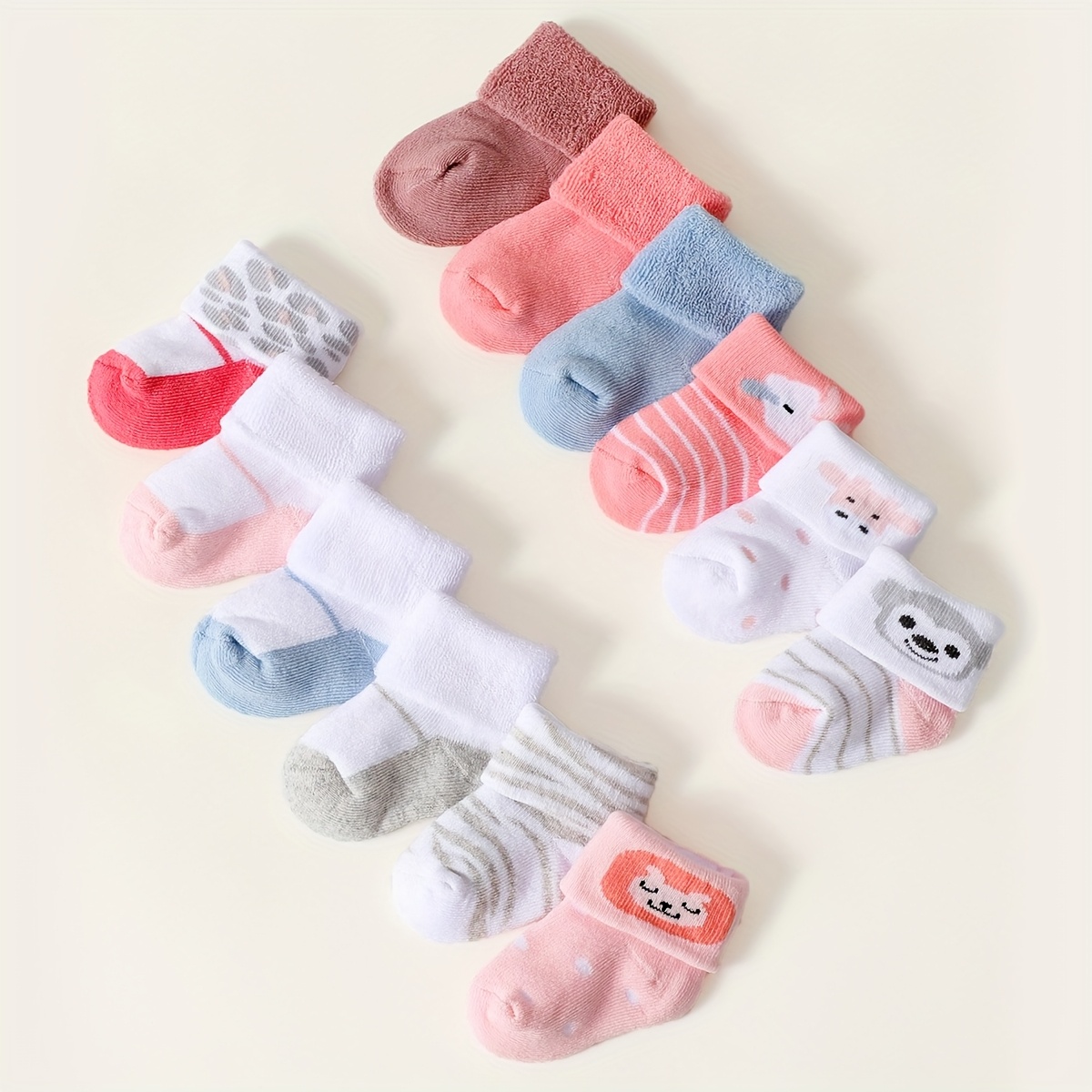 12/4 Of Candy-colored Cute Baby Socks, Warm Terry Socks For Newborns, Suitable For Boys And Girls In Autumn And Winter.