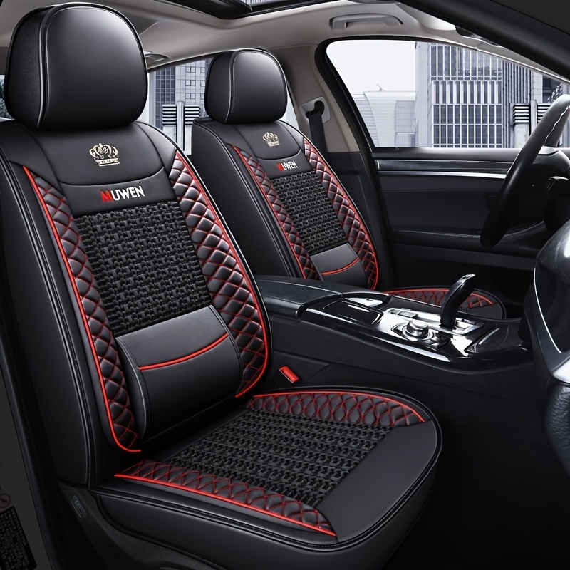 Image of 2 Seat Ice Silk Car Seat Cover, Breathable Allinclusive Automotive Front Seat Cushion, Universal Size Car Accessories