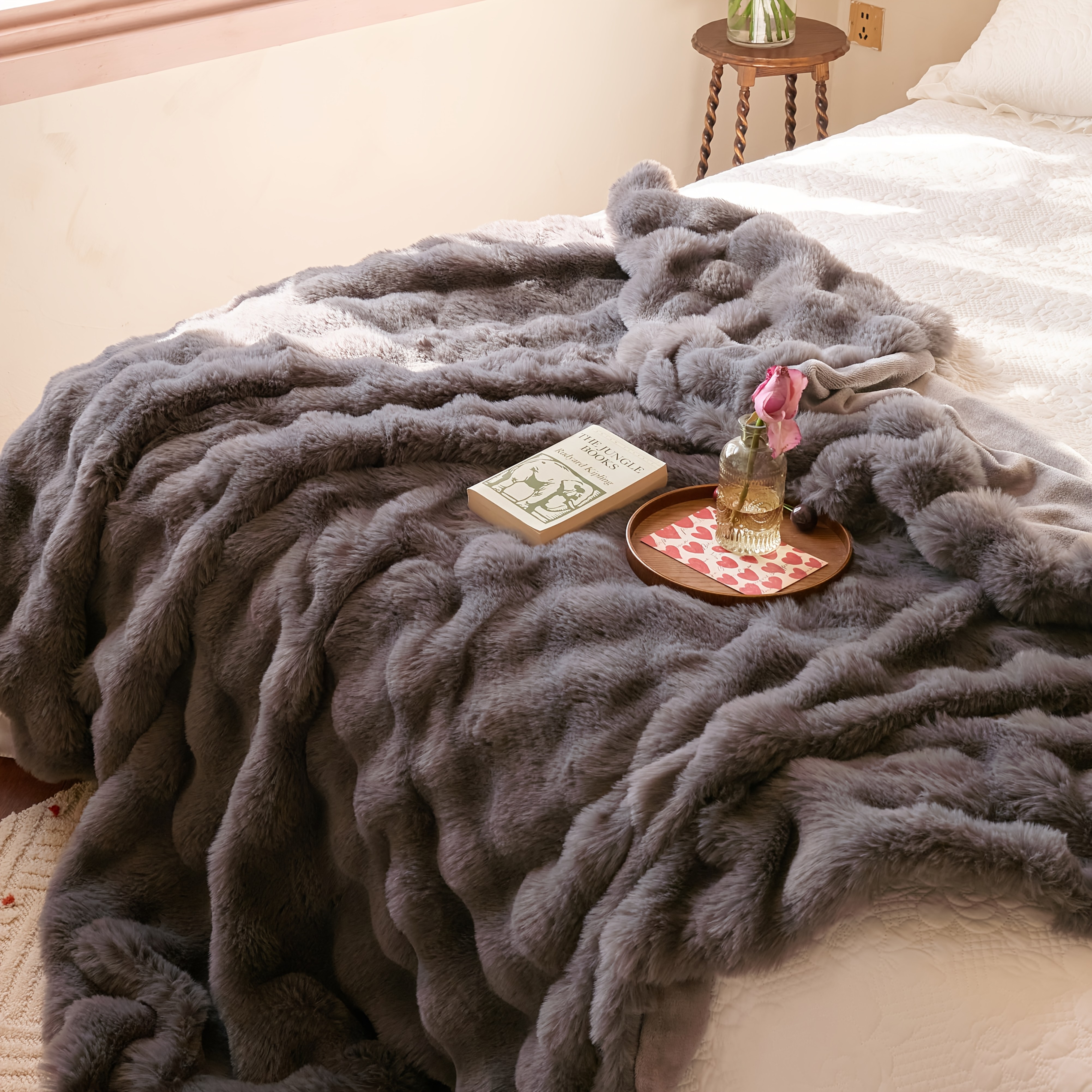TEMU 1 Stück Kuscheliges Kunstkaninchen-Fleece-Decke – Weich, Warm, Überwurf für Schlafzimmer, Gästezimmer, Wohnzimmer, Studentenwohnheim, Auto, Sofa