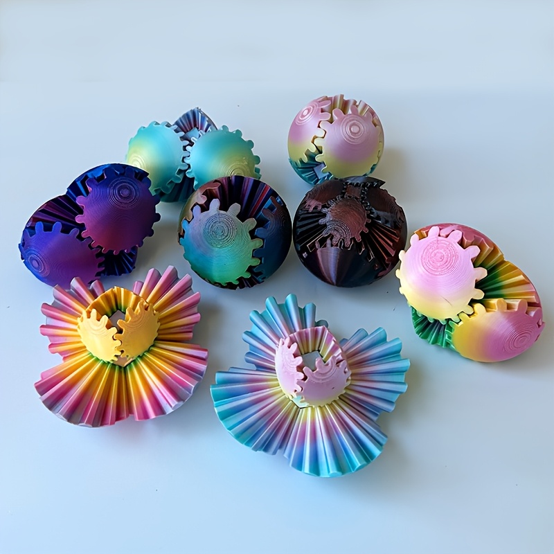 

A Gradient Rainbow 3d Printed Gear Ball Model - For - Artistic Tabletop Decoration - Made Of Plastic