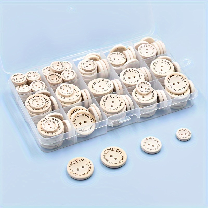 

150pcs Wooden '' - 2- Round Sewing & Decorations, Assorted (15mm/20mm/25mm)