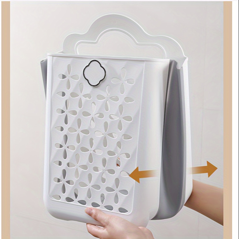 1pc contemporary plastic wall mounted laundry basket with handles 39x27x19cm foldable storage organizer for bathroom multipurpose hollow bucket for toys snacks fruits vegetables no punch design laundry baskets details 1